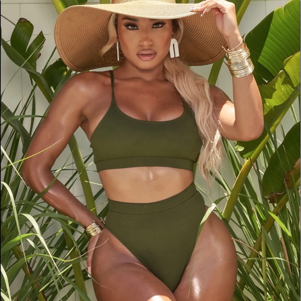 Ribbed Olive Bikini and Matching Cover Up